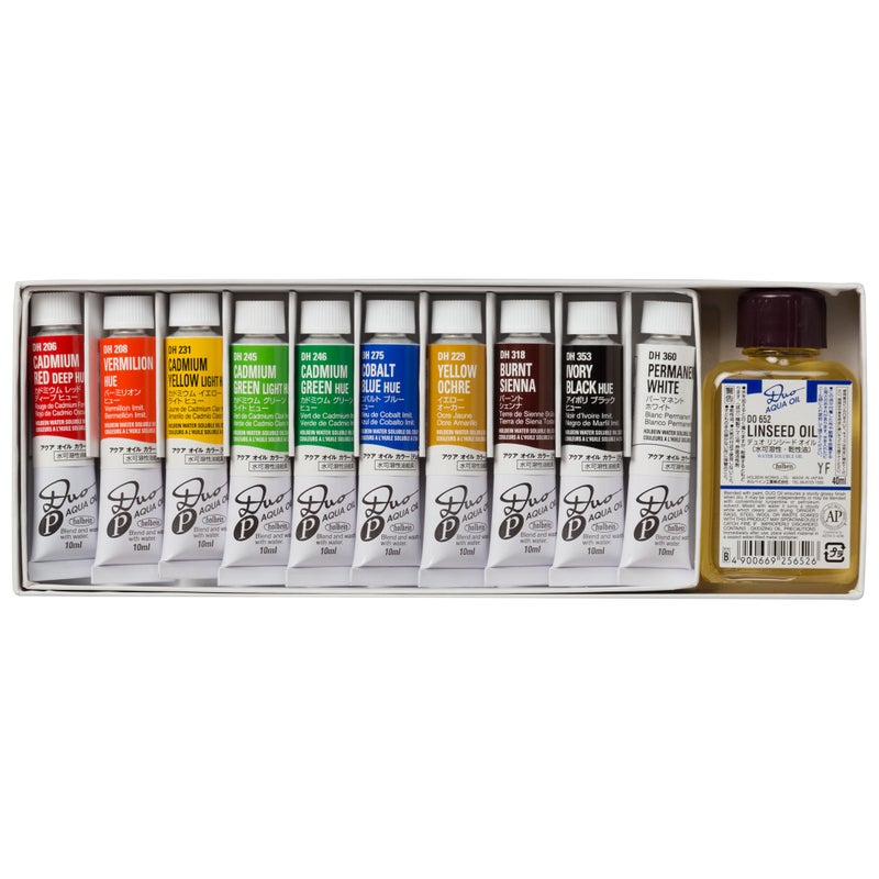 Holbein Duo Aqua Oil Compact Set of 10, 10ml tubes + 40ml Linseed Oil - Image 2